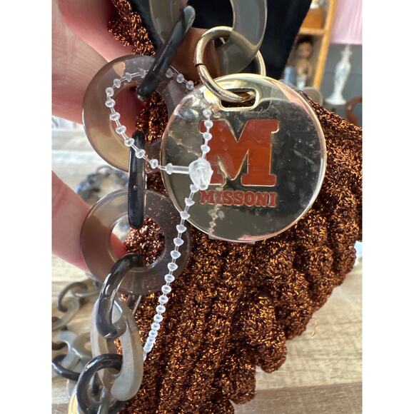 NWT M Missoni Chain Link Woven Mini Shimmery Copper Mini Crossbody Bag Designer - Picture 4 of 6